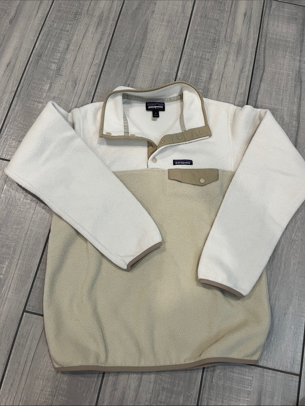 Patagonia Two-Tone Fleece Snap Pullover - White & Tan